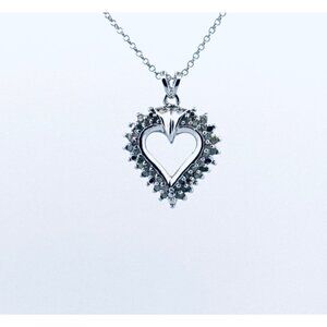 925 Sterling Silver Open Heart Pendant Necklace Vintage Style Sparkle Design 18"